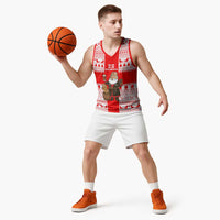 Georgia Christmas Basketball Jersey with Santa in Chokha Wine Barrel Gingerbread and Coat of Arms Design - Wonder Print Shop