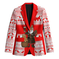Georgia Christmas Blazer with Santa in Chokha Wine Barrel Gingerbread and Coat of Arms Design - Wonder Print Shop