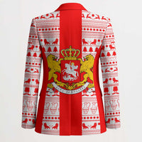 Georgia Christmas Blazer with Santa in Chokha Wine Barrel Gingerbread and Coat of Arms Design - Wonder Print Shop