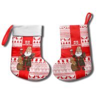 Georgia Christmas Stocking with Santa in Chokha Wine Barrel Gingerbread and Coat of Arms Design - Wonder Print Shop