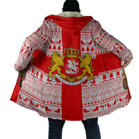 Georgia Christmas Cloak with Santa in Chokha Wine Barrel Gingerbread and Coat of Arms Design - Wonder Print Shop