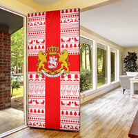 Georgia Christmas Door Cover with Santa in Chokha Wine Barrel Gingerbread and Coat of Arms Design - Wonder Print Shop