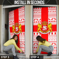 Georgia Christmas Door Cover with Santa in Chokha Wine Barrel Gingerbread and Coat of Arms Design - Wonder Print Shop