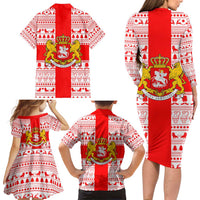 Georgia Christmas Family Matching Long Sleeve Bodycon Dress and Hawaiian Shirt with Santa in Chokha Wine Barrel Gingerbread and Coat of Arms Design - Wonder Print Shop