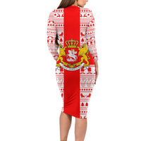 Georgia Christmas Family Matching Long Sleeve Bodycon Dress and Hawaiian Shirt with Santa in Chokha Wine Barrel Gingerbread and Coat of Arms Design - Wonder Print Shop