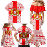 Georgia Christmas Family Matching Mermaid Dress and Hawaiian Shirt with Santa in Chokha Wine Barrel Gingerbread and Coat of Arms Design - Wonder Print Shop
