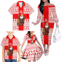 Georgia Christmas Family Matching Off The Shoulder Long Sleeve Dress and Hawaiian Shirt with Santa in Chokha Wine Barrel Gingerbread and Coat of Arms Design - Wonder Print Shop