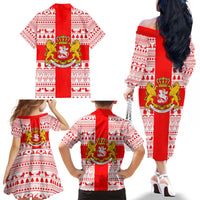 Georgia Christmas Family Matching Off The Shoulder Long Sleeve Dress and Hawaiian Shirt with Santa in Chokha Wine Barrel Gingerbread and Coat of Arms Design - Wonder Print Shop