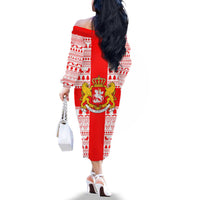 Georgia Christmas Family Matching Off The Shoulder Long Sleeve Dress and Hawaiian Shirt with Santa in Chokha Wine Barrel Gingerbread and Coat of Arms Design - Wonder Print Shop