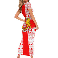 Georgia Christmas Family Matching Short Sleeve Bodycon Dress and Hawaiian Shirt with Santa in Chokha Wine Barrel Gingerbread and Coat of Arms Design - Wonder Print Shop