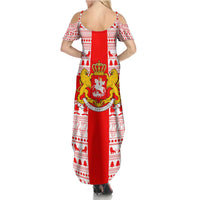 Georgia Christmas Family Matching Summer Maxi Dress and Hawaiian Shirt with Santa in Chokha Wine Barrel Gingerbread and Coat of Arms Design - Wonder Print Shop
