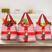 Georgia Christmas Grocery Bag with Santa in Chokha Wine Barrel Gingerbread and Coat of Arms Design - Wonder Print Shop