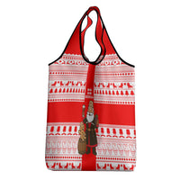 Georgia Christmas Grocery Bag with Santa in Chokha Wine Barrel Gingerbread and Coat of Arms Design - Wonder Print Shop