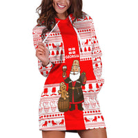 Georgia Christmas Hoodie Dress with Santa in Chokha Wine Barrel Gingerbread and Coat of Arms Design - Wonder Print Shop
