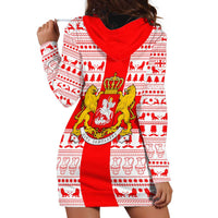 Georgia Christmas Hoodie Dress with Santa in Chokha Wine Barrel Gingerbread and Coat of Arms Design - Wonder Print Shop