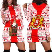 Georgia Christmas Hoodie Dress with Santa in Chokha Wine Barrel Gingerbread and Coat of Arms Design - Wonder Print Shop