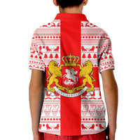 Georgia Christmas Kid Polo Shirt with Santa in Chokha Wine Barrel Gingerbread and Coat of Arms Design - Wonder Print Shop