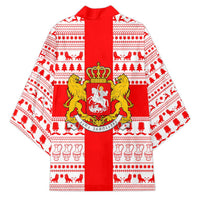 Georgia Christmas Kimono with Santa in Chokha Wine Barrel Gingerbread and Coat of Arms Design - Wonder Print Shop