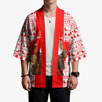 Georgia Christmas Kimono with Santa in Chokha Wine Barrel Gingerbread and Coat of Arms Design - Wonder Print Shop