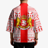 Georgia Christmas Kimono with Santa in Chokha Wine Barrel Gingerbread and Coat of Arms Design - Wonder Print Shop