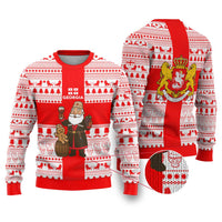 Georgia Christmas Ugly Christmas Sweater with Santa in Chokha Wine Barrel Gingerbread and Coat of Arms Design - Wonder Print Shop