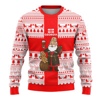 Georgia Christmas Ugly Christmas Sweater with Santa in Chokha Wine Barrel Gingerbread and Coat of Arms Design - Wonder Print Shop
