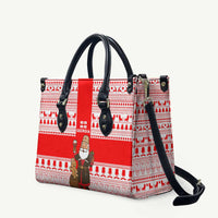 Georgia Christmas Leather Bag with Santa in Chokha Wine Barrel Gingerbread and Coat of Arms Design - Wonder Print Shop