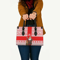 Georgia Christmas Leather Bag with Santa in Chokha Wine Barrel Gingerbread and Coat of Arms Design - Wonder Print Shop