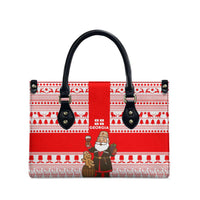 Georgia Christmas Leather Bag with Santa in Chokha Wine Barrel Gingerbread and Coat of Arms Design - Wonder Print Shop