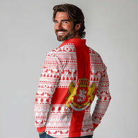 Georgia Christmas Long Sleeve Polo Shirt with Santa in Chokha Wine Barrel Gingerbread and Coat of Arms Design - Wonder Print Shop