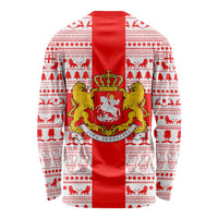 Georgia Christmas Long Sleeve Shirt with Santa in Chokha Wine Barrel Gingerbread and Coat of Arms Design - Wonder Print Shop
