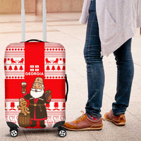 Georgia Christmas Luggage Cover with Santa in Chokha Wine Barrel Gingerbread and Coat of Arms Design - Wonder Print Shop