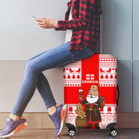 Georgia Christmas Luggage Cover with Santa in Chokha Wine Barrel Gingerbread and Coat of Arms Design - Wonder Print Shop