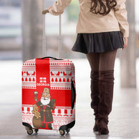 Georgia Christmas Luggage Cover with Santa in Chokha Wine Barrel Gingerbread and Coat of Arms Design - Wonder Print Shop