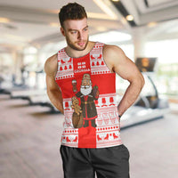 Georgia Christmas Men Tank Top with Santa in Chokha Wine Barrel Gingerbread and Coat of Arms Design - Wonder Print Shop