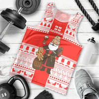 Georgia Christmas Men Tank Top with Santa in Chokha Wine Barrel Gingerbread and Coat of Arms Design - Wonder Print Shop