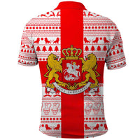 Georgia Christmas Polo Shirt with Santa in Chokha Wine Barrel Gingerbread and Coat of Arms Design - Wonder Print Shop