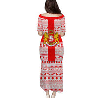 Georgia Christmas Puletasi with Santa in Chokha Wine Barrel Gingerbread and Coat of Arms Design - Wonder Print Shop