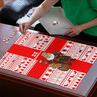 Georgia Christmas Puzzle with Santa in Chokha Wine Barrel Gingerbread and Coat of Arms Design - Wonder Print Shop