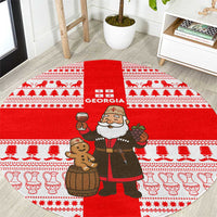 Georgia Christmas Round Carpet with Santa in Chokha Wine Barrel Gingerbread and Coat of Arms Design - Wonder Print Shop
