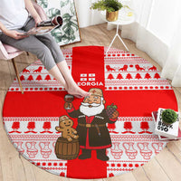 Georgia Christmas Round Carpet with Santa in Chokha Wine Barrel Gingerbread and Coat of Arms Design - Wonder Print Shop
