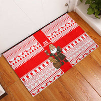 Georgia Christmas Rubber Doormat with Santa in Chokha Wine Barrel Gingerbread and Coat of Arms Design - Wonder Print Shop