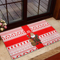 Georgia Christmas Rubber Doormat with Santa in Chokha Wine Barrel Gingerbread and Coat of Arms Design - Wonder Print Shop