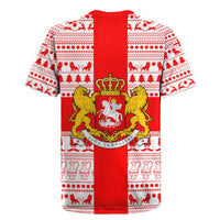 Georgia Christmas Rugby Jersey with Santa in Chokha Wine Barrel Gingerbread and Coat of Arms Design - Wonder Print Shop