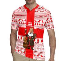 Georgia Christmas Rugby Jersey with Santa in Chokha Wine Barrel Gingerbread and Coat of Arms Design - Wonder Print Shop