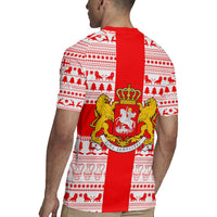 Georgia Christmas Rugby Jersey with Santa in Chokha Wine Barrel Gingerbread and Coat of Arms Design - Wonder Print Shop