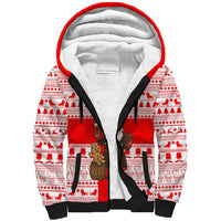 Georgia Christmas Sherpa Hoodie with Santa in Chokha Wine Barrel Gingerbread and Coat of Arms Design - Wonder Print Shop
