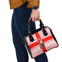Georgia Christmas Shoulder Handbag with Santa in Chokha Wine Barrel Gingerbread and Coat of Arms Design - Wonder Print Shop