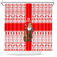 Georgia Christmas Shower Curtain with Santa in Chokha Wine Barrel Gingerbread and Coat of Arms Design - Wonder Print Shop
