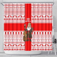 Georgia Christmas Shower Curtain with Santa in Chokha Wine Barrel Gingerbread and Coat of Arms Design - Wonder Print Shop